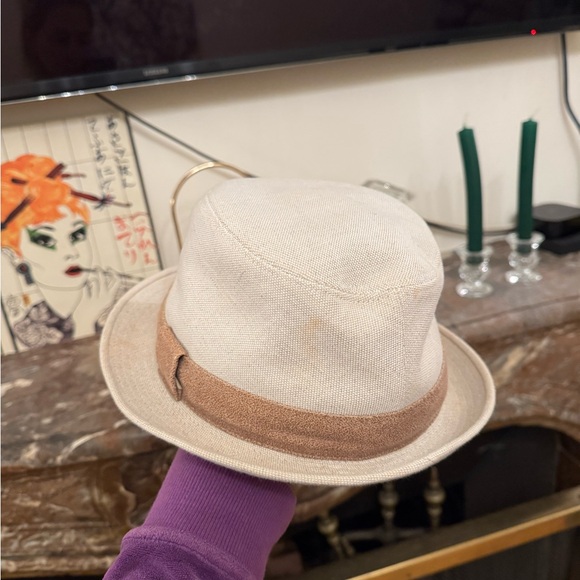 Hermes Women Linen Cotton Blend With Leather Strap Fedora Hat - Picture 2 of 7